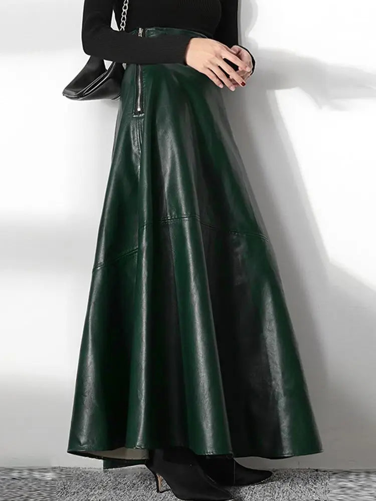 Women's Elegant OL Long Saias 2023 Fashion Solid Mujer Faldas ZANZEA PU Leather Maxi Skirts Casual High Waist Zipper Jupe Femme