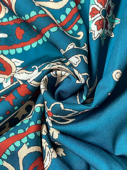 Spring Autumn Plus Size New Vintage Print Elegant Holiday Style Dress Middle East Robe Ethnic Long Sleeve V-Neck Belted Commute