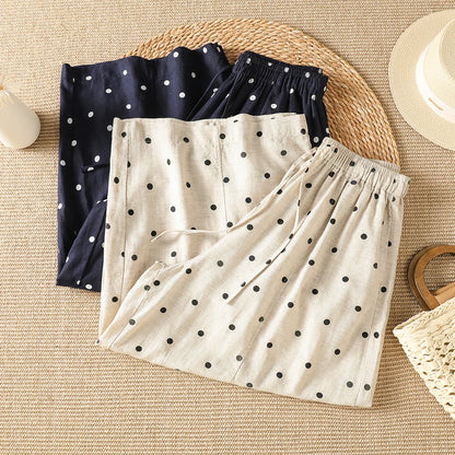 Summer New Polka Dot Wide Leg Pants Elastic Waist Loose Harem Pants Cotton Material Commute Style Ladies plus Size Trousers