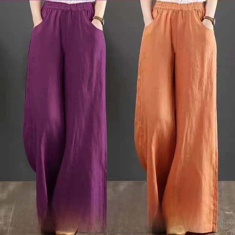 High Waist Wide Leg Pants Women's Casual Loose Cotton Linen Spring Summer Long Trousers Large Size Comfortable Drapey Style