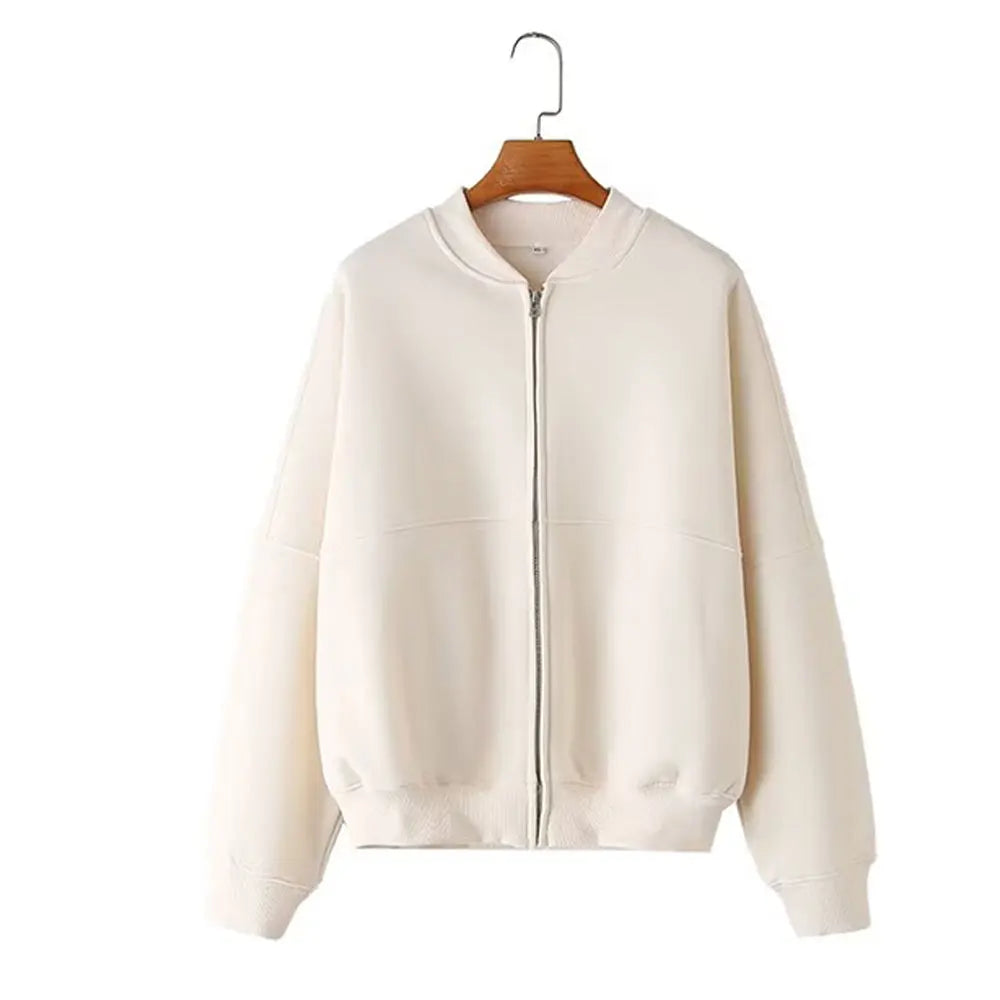 HH Women's 2-piece Retro Solid Color Zipper Bomber Jacket Sweatshirt + High-waisted Lace-up Women's Loose Velvet Pants Suit