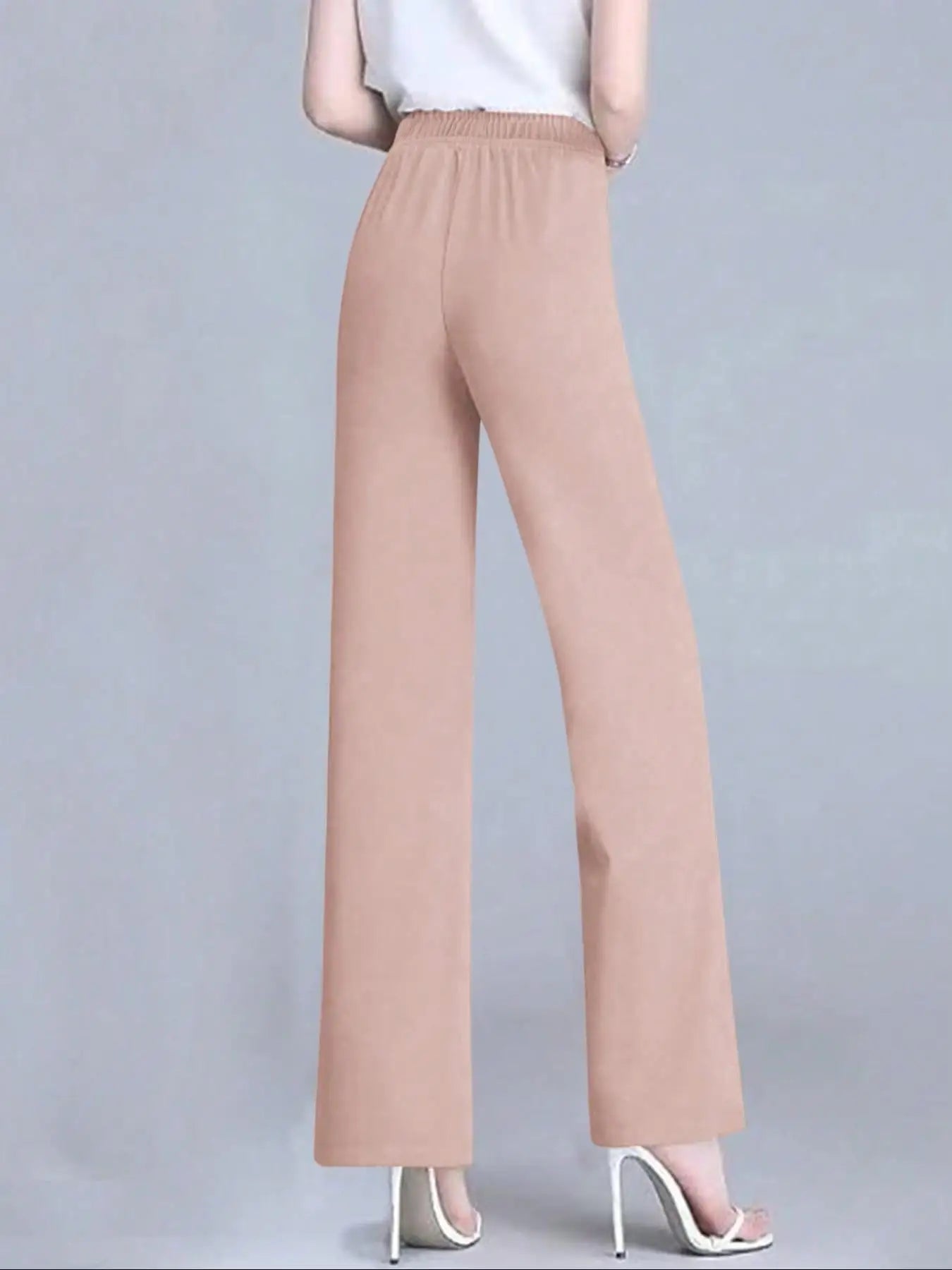 Women's Elegant Solid Color Toothpick Striped Design Straight Leg Loose Casual Commuter Pants Palazzo Trousers
