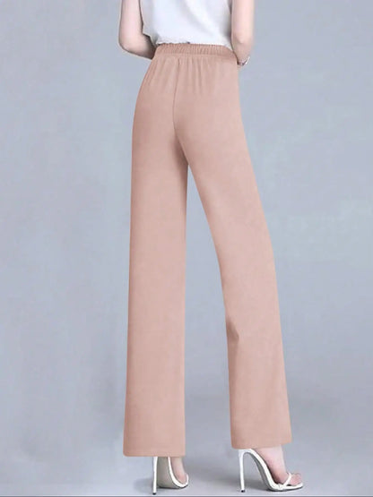 Women's Elegant Solid Color Toothpick Striped Design Straight Leg Loose Casual Commuter Pants Palazzo Trousers