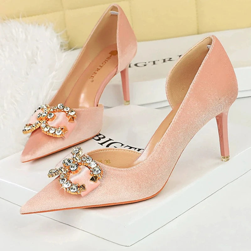 Luxury High Heels Women 7 cm 10.5 Stilettos Metal Rhinestone Women Pumps Fashion Wedding Shoes Ladies Sexy Prom Shoes 2026
