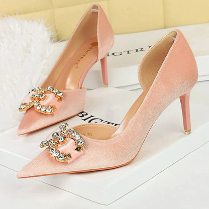 Luxury Women Pumps High Heels Women 7 Cm 10.5 Cm Stilettos Metal Rhinestone Kitten Heels Fashion Wedding Shoes Sexy Prom Shoes