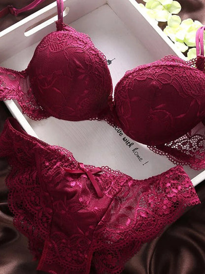 Push Up Bra Lace Bra And Panty Set Women’s Embroidery Deep V Lingerie & Knickers