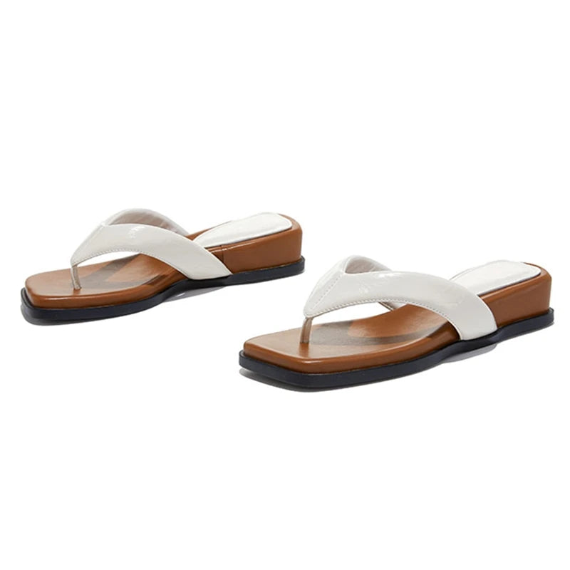 Chunky Wedge Women's Sandals Luxury Leather Flats for Women Comfortable Summer Flip-Flops Elegant Beach Sandals Women's Slippers