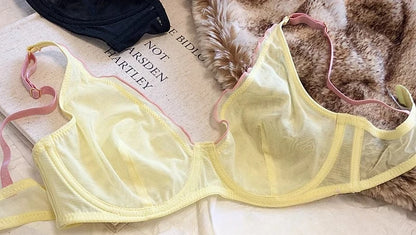 Elegant French Design Minimizer Bra Fashion Triangle Cups Structural Support Mesh Lingerie Set 32-40 MOYISU Sexy Panty Tushy Set