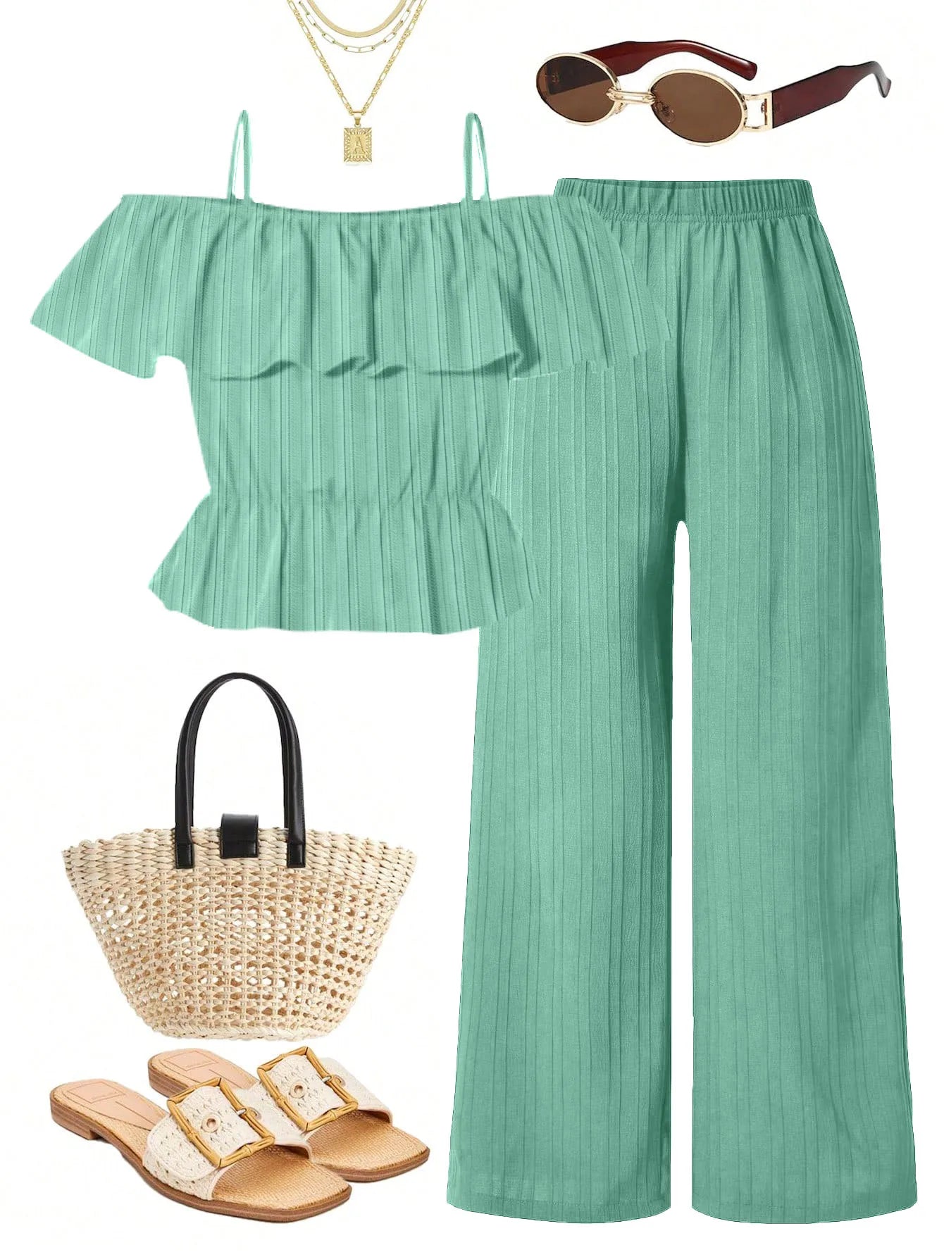 Girls Casual Long Pants Set Summer Fashion One-Shoulder Strap Top And Long Pants Outfit Suitable for Outdoor Scenarios