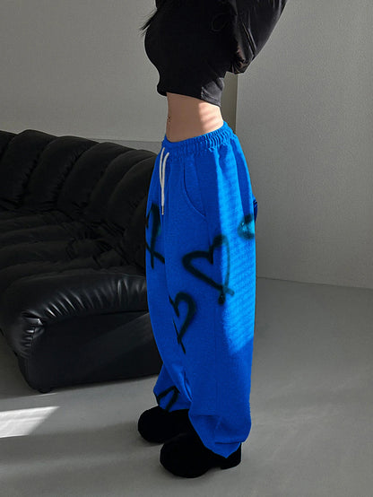 Women's Random Heart Print Drawstring Waist Sweatpants Y2k Pants Wide Leg Sweatpants