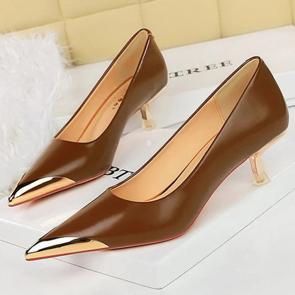 BIGTREE Shoes Retro High Heels Metal Pointed Tip Women Pumps Stiletto 9.5 Cm 4.5cm Heels Sexy Party Shoes Fashion Office Shoes