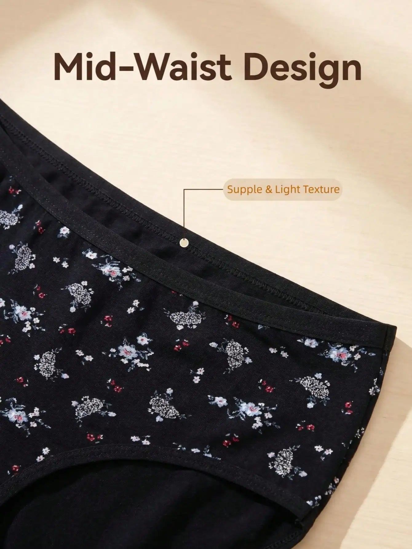 7PCS Plus Size Ditsy Floral Print Cotton Briefs, Mid Rise Multi Color Everyday Underwear, Ladies Casual Basic Printed Panty Mult