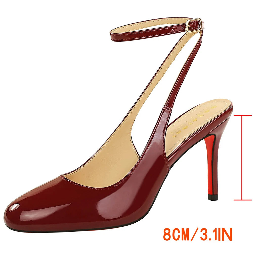 Fashion Sandals Women High Heels Round Toe Sweet Women Pumps Patent Leather Luxury Banquet Shoes Stiletto Heels Sandals Summer