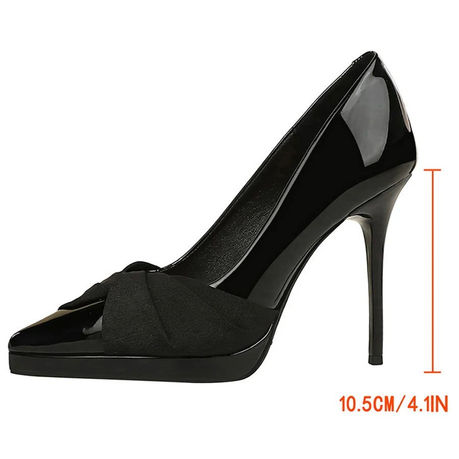 Ladies' 10.5 cm Platform High Heels Patent Leather Women Pumps Bow Design Women Heels Stilettos Elegant Women's Party Shoes 2026
