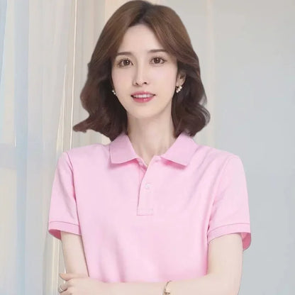 Summer Polo Shirts Korean Style Women Cool Ice Silk Short Sleeve Shirt Breathable Quick Dry Casual Golf Shirts Pullover Tee Tops
