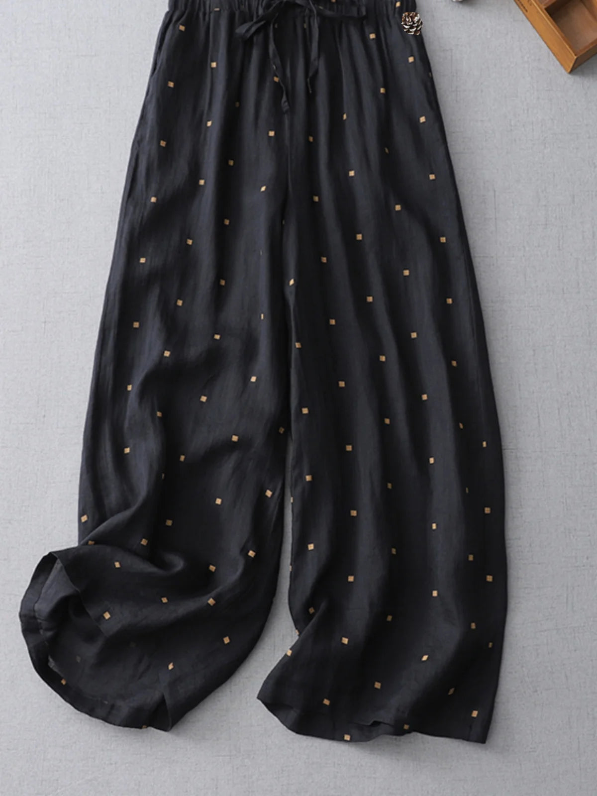 Casual Cotton Linen Pants Women Summer Style Elastic Waist Artistic Polka Dot Print Nine Point Pants Loose Fit Commute Style