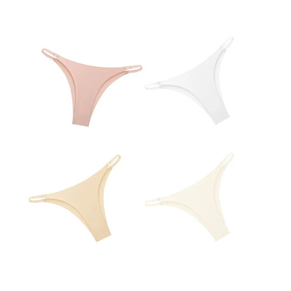 4Pcs/Set Women Ice Silk Low Rise Briefs with Decorative Side Buckle Sexy Brazilian Panties Seamless Underwear Lingerie S-XL