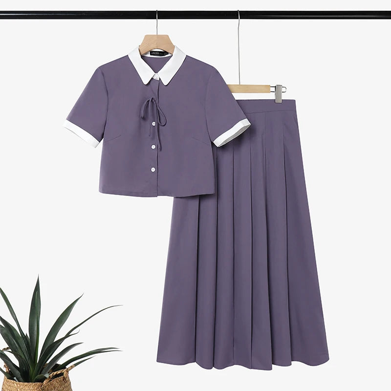 ZANZEA Women Elegant Skirt Sets Short Sleeve Cropped Shirt & A-Line Midi Skirt 2 Pieces Sets Office Commute Skirt Suits Outfits