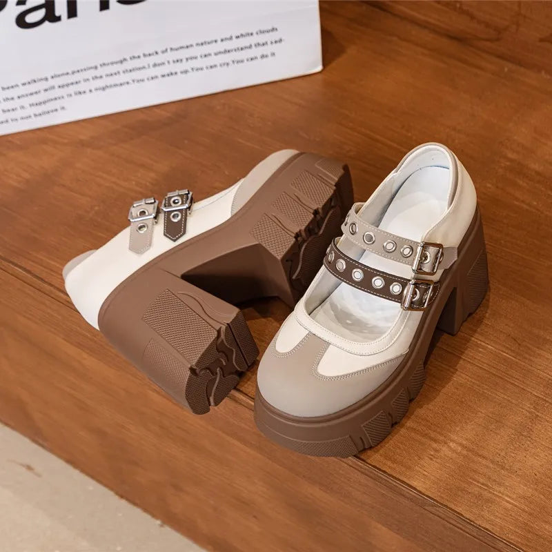 AIYUQI Mary Jane Shoes Women 2026 New Genuine Leather Women High Heels Color Block 11cm Platform Girls Shoes