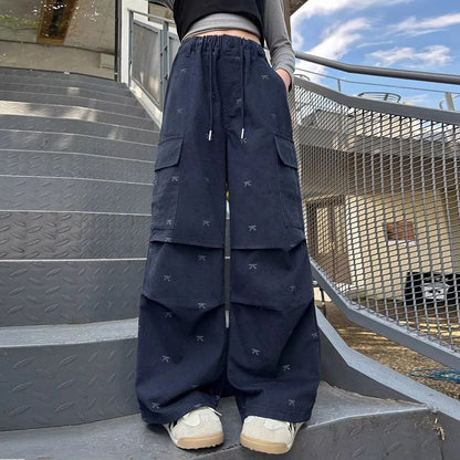 2026 Autumn New Release Trendy Girls' Butterfly Detail Straight Leg Cargo Pants Kids 5-12 Casual Wear