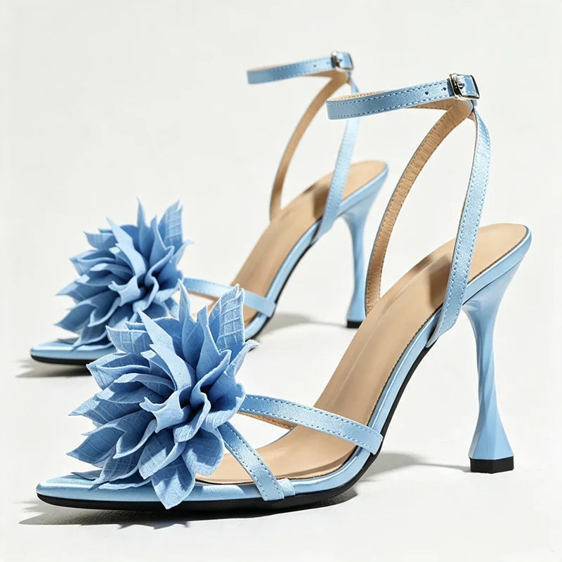 Cute Flower Detail Heeled Sandals Women Sexy Open Toe Ankle Strap Buckle High Heels for Ladies 2026 Summer Elegant Women Shoes