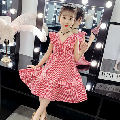 Preppy Cotton Dress 2025 Children's Clothing Elegant Dresses Girl Sets Birthday Summer Clothes Elementary Student Beach Girls