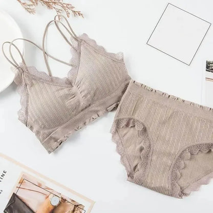 Sexy Seamless Tops Set High Waist Panties Women Wireless Underwear Suit Soft Padded Bras Set Backless Bralette Lingerie