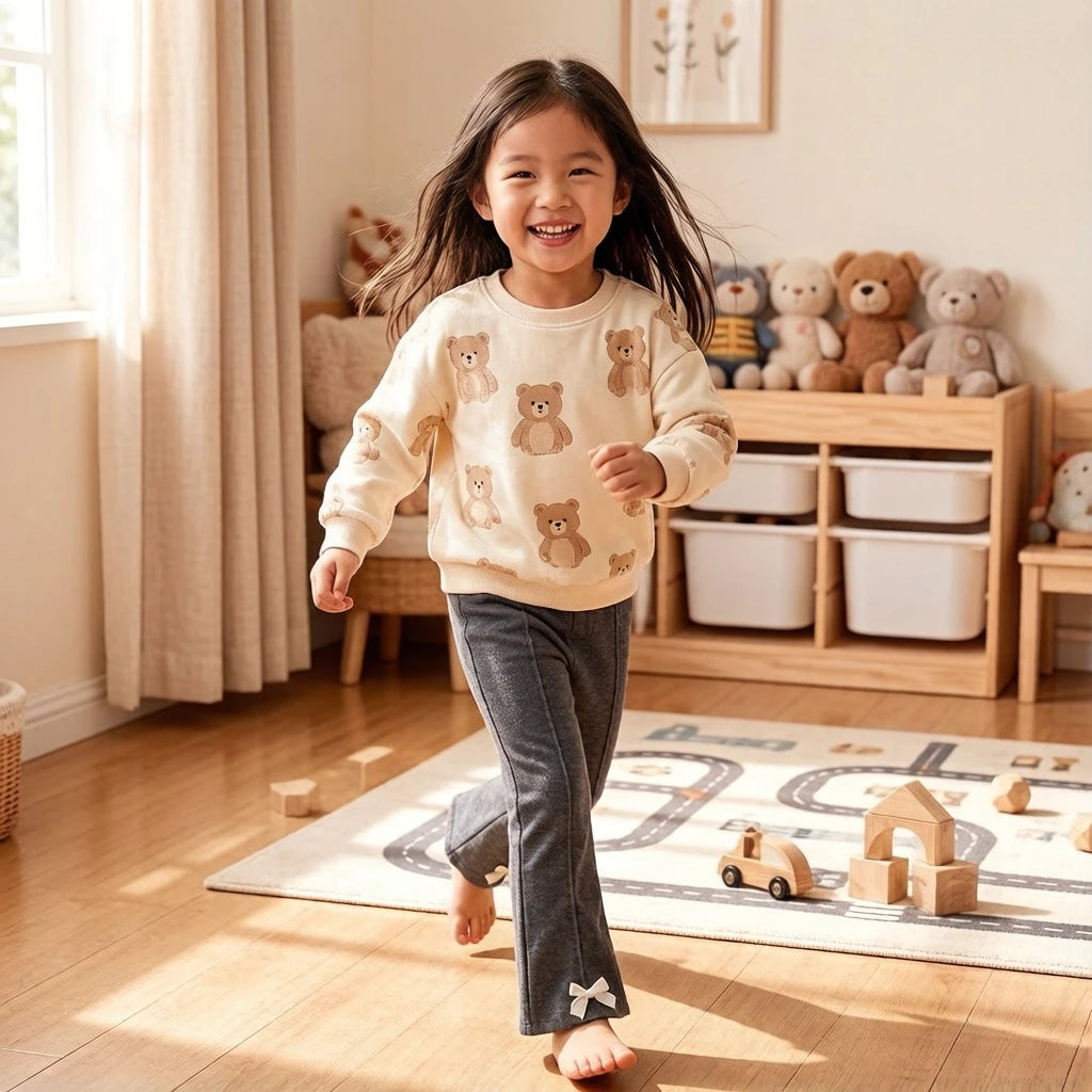 2026 New Girls' 100% Cotton Micro Flare Wide Leg Tights Loose Fit Children's Bottoms for Spring Fall