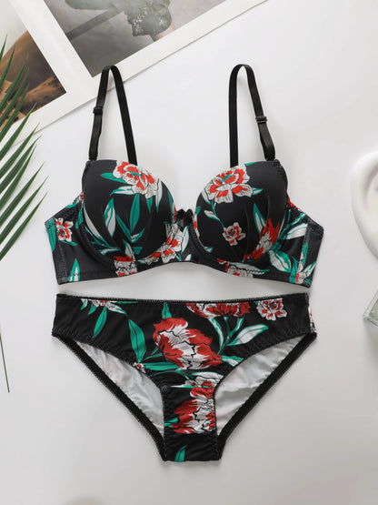 Hot Selling High-quality Multi-color Lingerie 2-piece set For Women's Underwear Beautiful Print Push Up Bra Beach party bikini