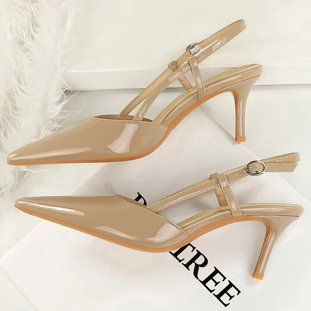 BIGTREE Shoes Summer High-Heeled Sandals Women Shoes Patent Leather Women Pumps Pointed Tip Stiletto Heels 6 cm Ladies Shoes