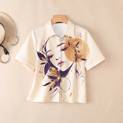 ZANZEA Woman Abstract Art Printing Short Sleeve Shirts Turn-Down Collar Button Up Blouses Summer Casual Daily Streetwear Top 3XL