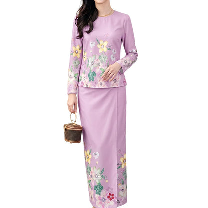 ZANZEA Women Elegant Floral Print 2 Pieces Skirt Sets Sophisticated Long Sleeve Blouses & Elastic Waist Maxi Skirts Co-ords Sets