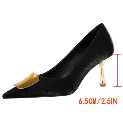 BIGTREE Shoes Metal Decoration Women Pumps Career Office Shoes Woman Heels Luxury Elegant Party Shoes Woman Stiletto 6.5 cm Heel