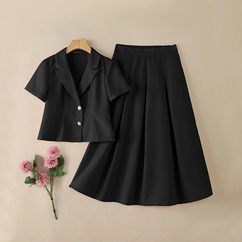 ZANZEA Summer Office 2 Piece Sets Women Outfits 2026 Elegant Lapel Neck Short Sleeve Shirt Dress Suit Stylish OL Work Skirt Sets