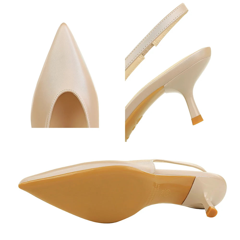 BIGTREE Shoes Kitten High Heels Women Pumps Stiletto Heels 5 cm Pointed Toe Middle Heel Shoes Rear Empty Rear Strap Women Shoes