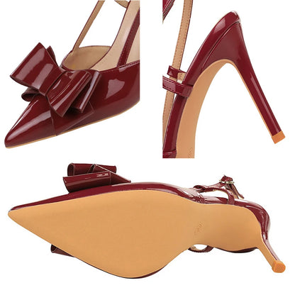 Large size 43 Bowknot Women Pumps Patent Leather High Heels Sexy Party Shoes Stiletto 9 cm Heels Summer Heeled Sandals Women