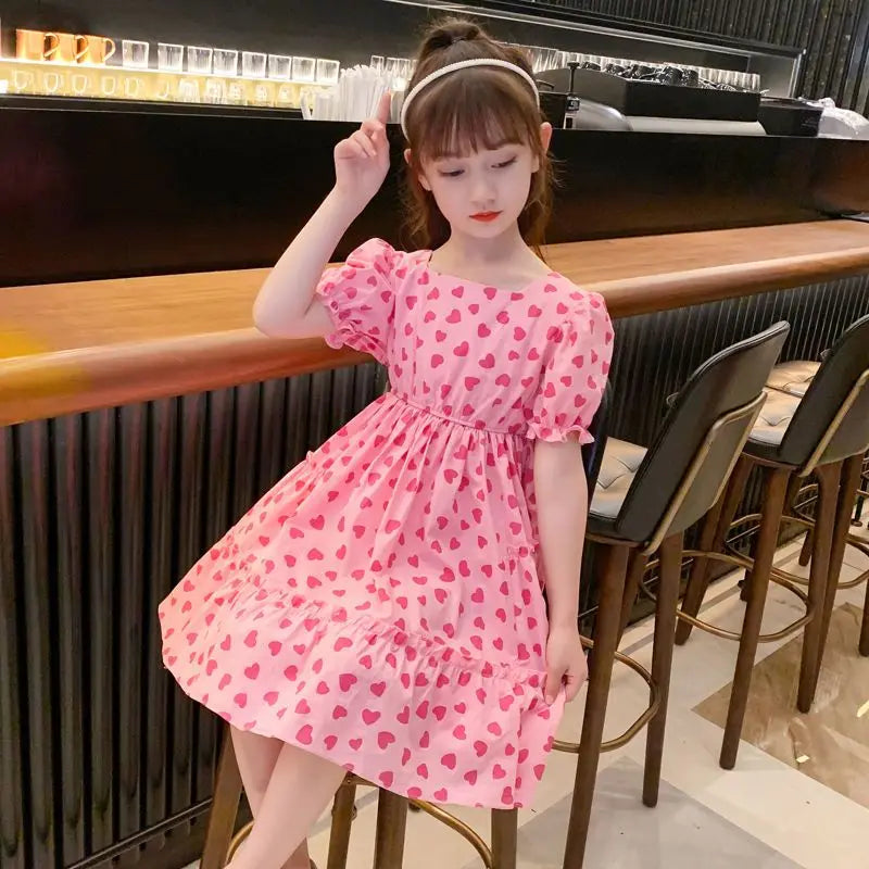 Love Heart Dress Children's Summer Dress Lightweight Dresses Girl From 8 12 Years Old Elegant Beach Girls Fashion Clothes Frock