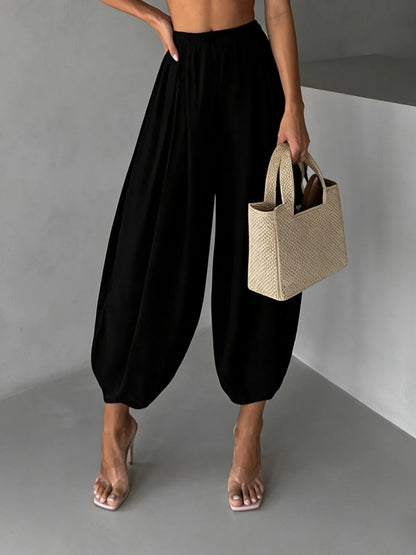 Summer Women's Clothing Loose Fit Harem Pants Retro Wide Leg Trousers With Elastic Waist Vintage Polyester Ice Silk Long Pants