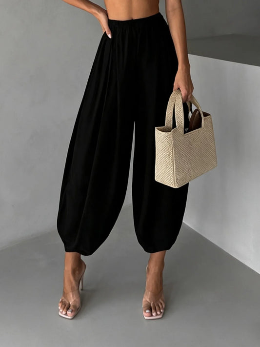 Summer Women's Clothing Loose Fit Harem Pants Retro Wide Leg Trousers With Elastic Waist Vintage Polyester Ice Silk Long Pants