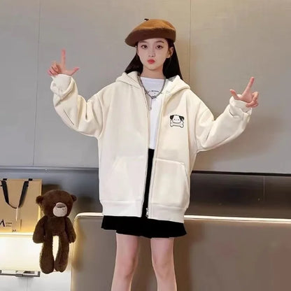 Girls' 2025 New Spring/Autumn Stylish Pochacco Long Ears Hooded Thickened Sweatshirt - Kids' Top