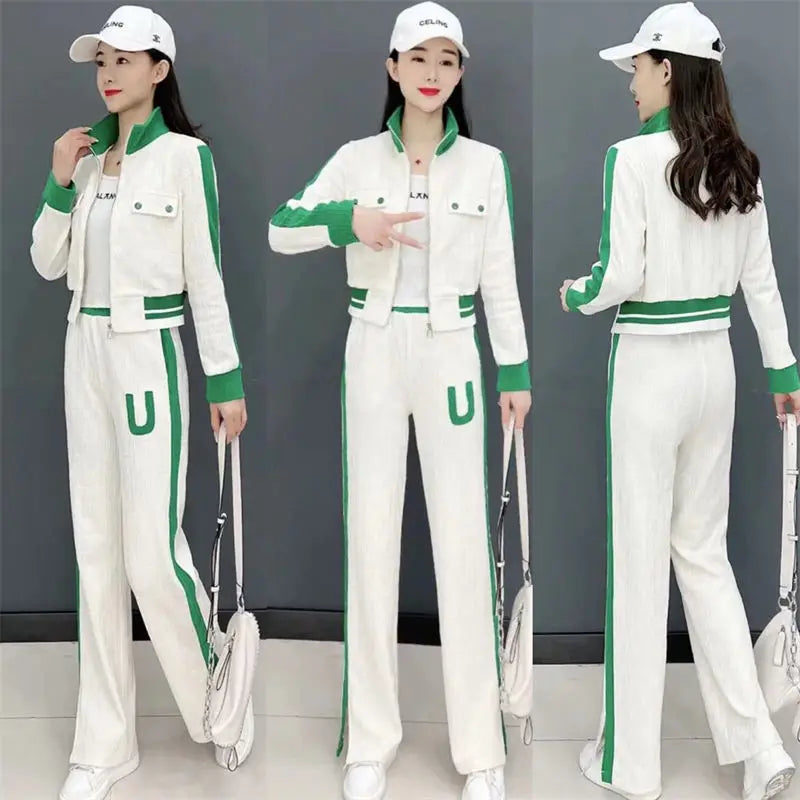 Plus Size 2022 Summer Youth Vitality Pants Set Long Sleeve Top Trousers Two Piece Set Elegant Women's Tracksuit Casual Clothing
