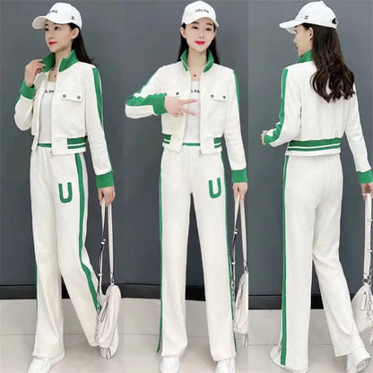 Plus Size 2022 Summer Youth Vitality Pants Set Long Sleeve Top Trousers Two Piece Set Elegant Women's Tracksuit Casual Clothing