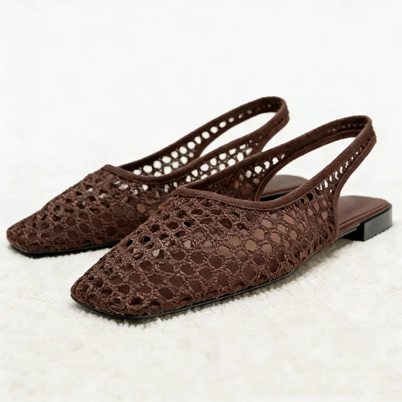 Mesh Weave Cutout Flat Sandals Women Summer 2026 Light Comfortable Slingback Flats Shoe Designer Luxury Beach Sandals Breathable