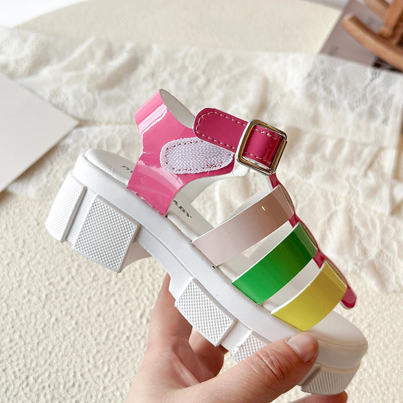 Girls Colorful Woven Platform Sandals Kids Chunky Heel Roman Open Toe Casual Shoes for Toddler Little Kid Fashion Beach Sandals