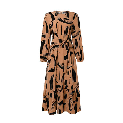ZANZEA Stylish Women Printed Muslim Dress Abaya Elegant O Neck Long Lantern Sleeve Maxi Sundress Dubai Robe Femme Casual Kaftan