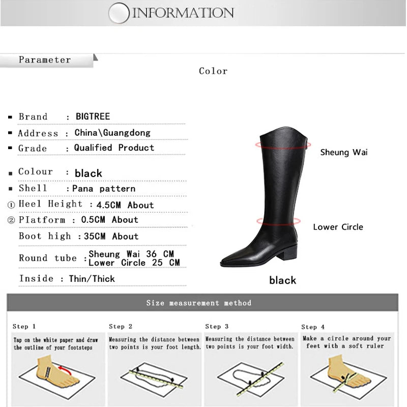 BIGTREE Shoe Women Knee-high Boots Retro Knight Boots Women Shoes Rear Zipper High Boots Thick Heel Autumn Winter Boots Mid Heel
