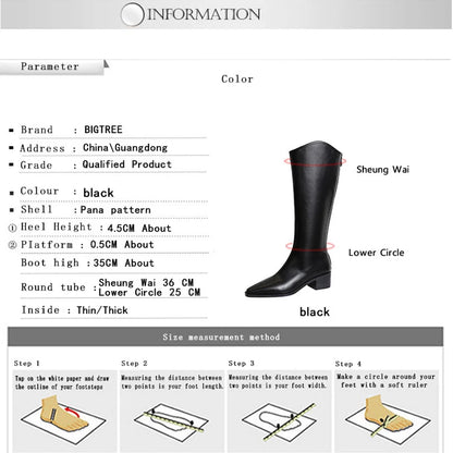 BIGTREE Shoe Women Knee-high Boots Retro Knight Boots Women Shoes Rear Zipper High Boots Thick Heel Autumn Winter Boots Mid Heel