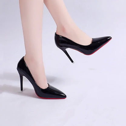 White Nude Pointed Toe Patent Leather High Heels Sexy Red Sole Party Prom Girl Pumps Minimalist Shallow Mouth Work Single Shoes