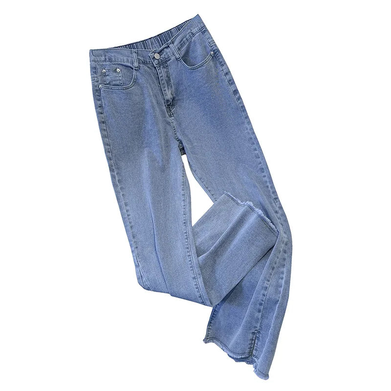 155Kg Plus Size Women's Pants Hip 150-160 High Waist Casual Loose Flare Jeans Black Blue 4XL 5XL 6XL 7XL 8XL 9XL