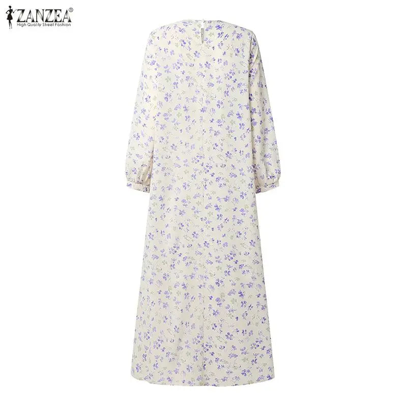 Women Bohemain Printed Maxi Dress ZANZEA Elegant Muslim Abaya Casual Long Sleeve Floral Sundress Kaftan Robe Femme Hijab Vestido